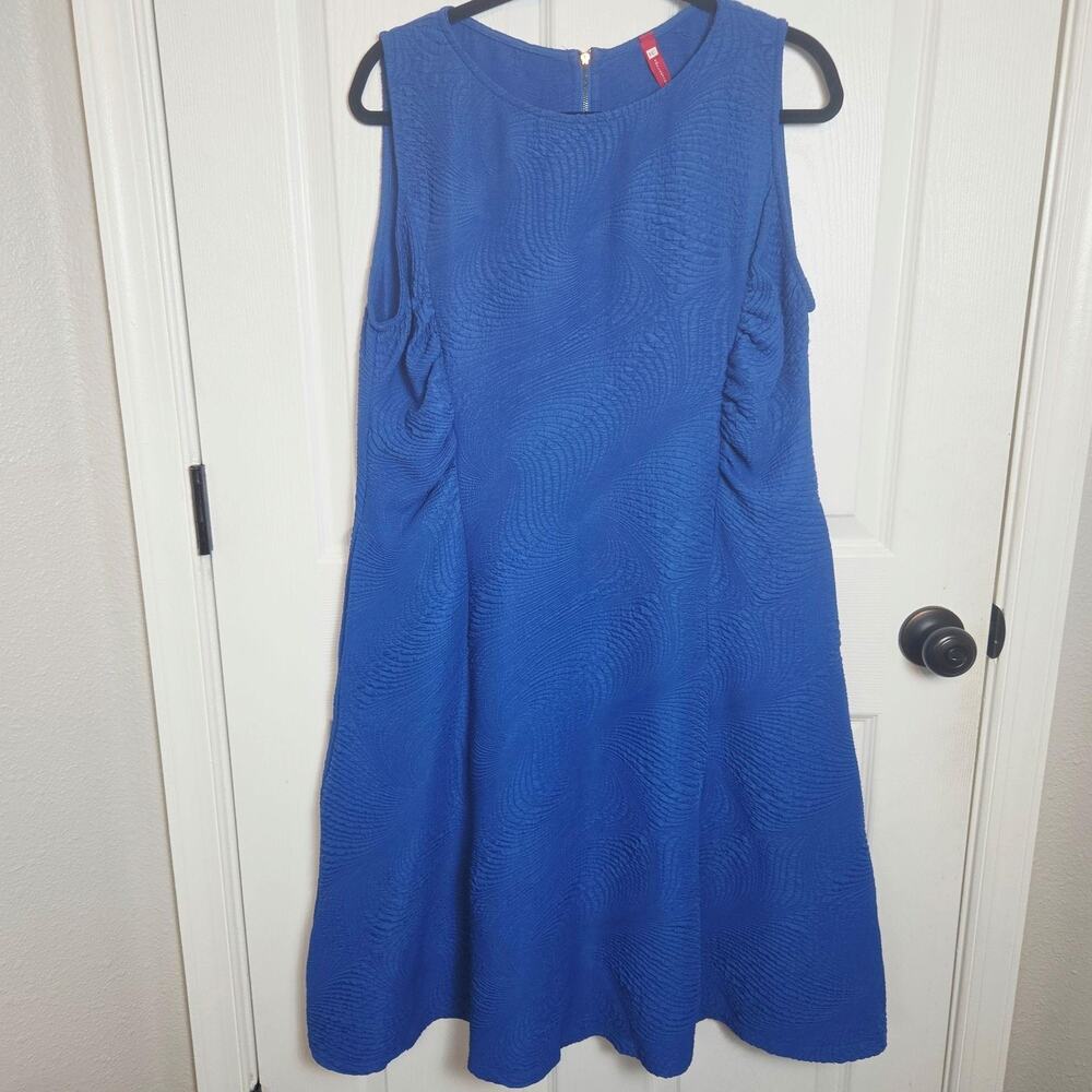 IC Collection Dress L Blue Textured Sleeveless Swing Zip Pockets Jacquard USA